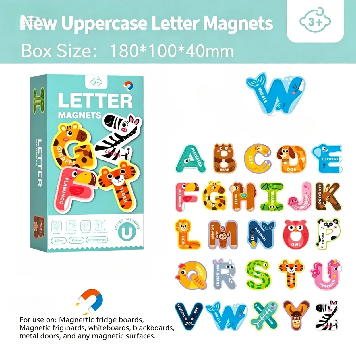 Alphabet & Number Learning Toy Set, Colorful Animal Shape Toys, Magnetic Stickers, Preschool Educational Toy, Spelling Game for Kids