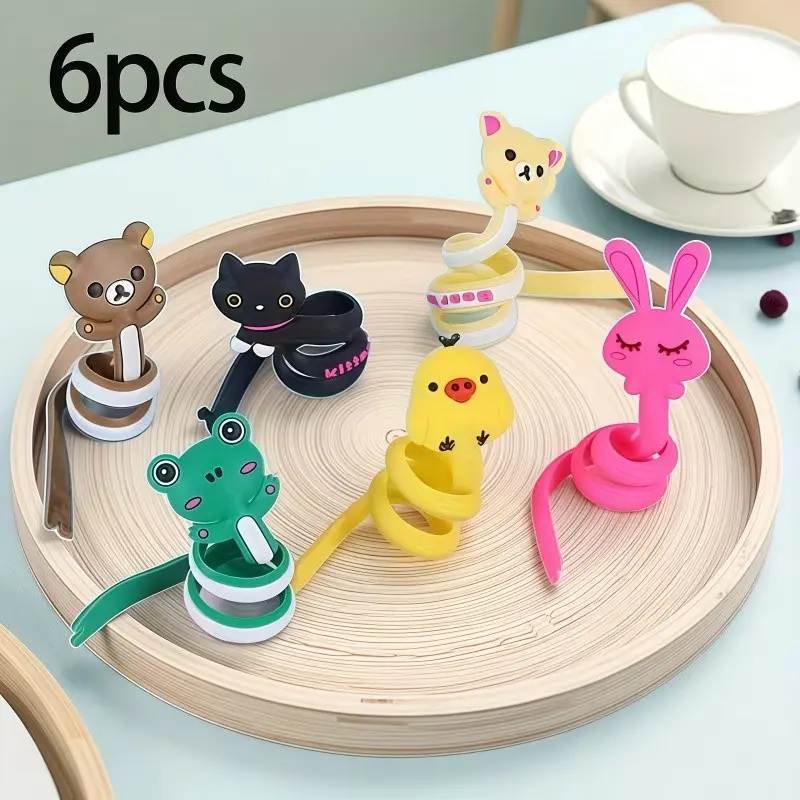 6pcs Cute Animal Shape Desk Cable Organizer, Multi-Functional Data Line, Computer Wire, Earphone Cord Winder, Plastic Cable Management System