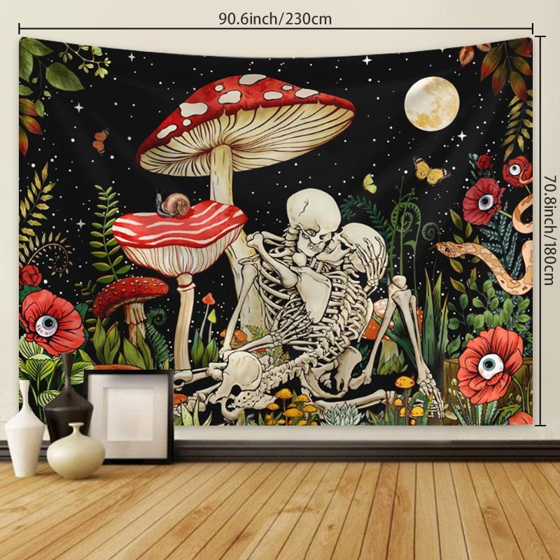 Mushroom & Bone Printed, 1 Piece Fantasy Flower Plant Aesthetics Tapestry, Home Decoration Pendant, Flower Pattern Tapestry