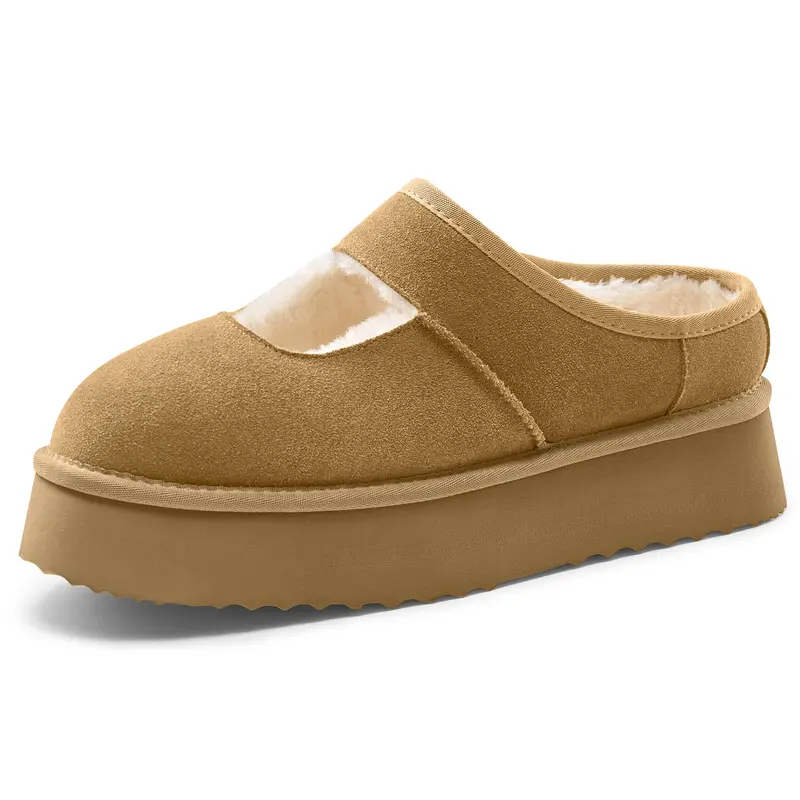 Vilanva Platform Slippers for Women – Cozy Fur-Lined Slip-On Mary Jane Winter Shoes, Warm & Comfortable House Slippers for Indoor & Outdoor Use