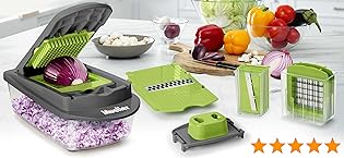Mueller Vegetable Chopper Mandoline Slicer, Food Veggie Chopper, Cheese Grater, Onion Vegetable Cutter with Container, Dicer, Kitchen Gadgets & Essentials, White Sand/Grey