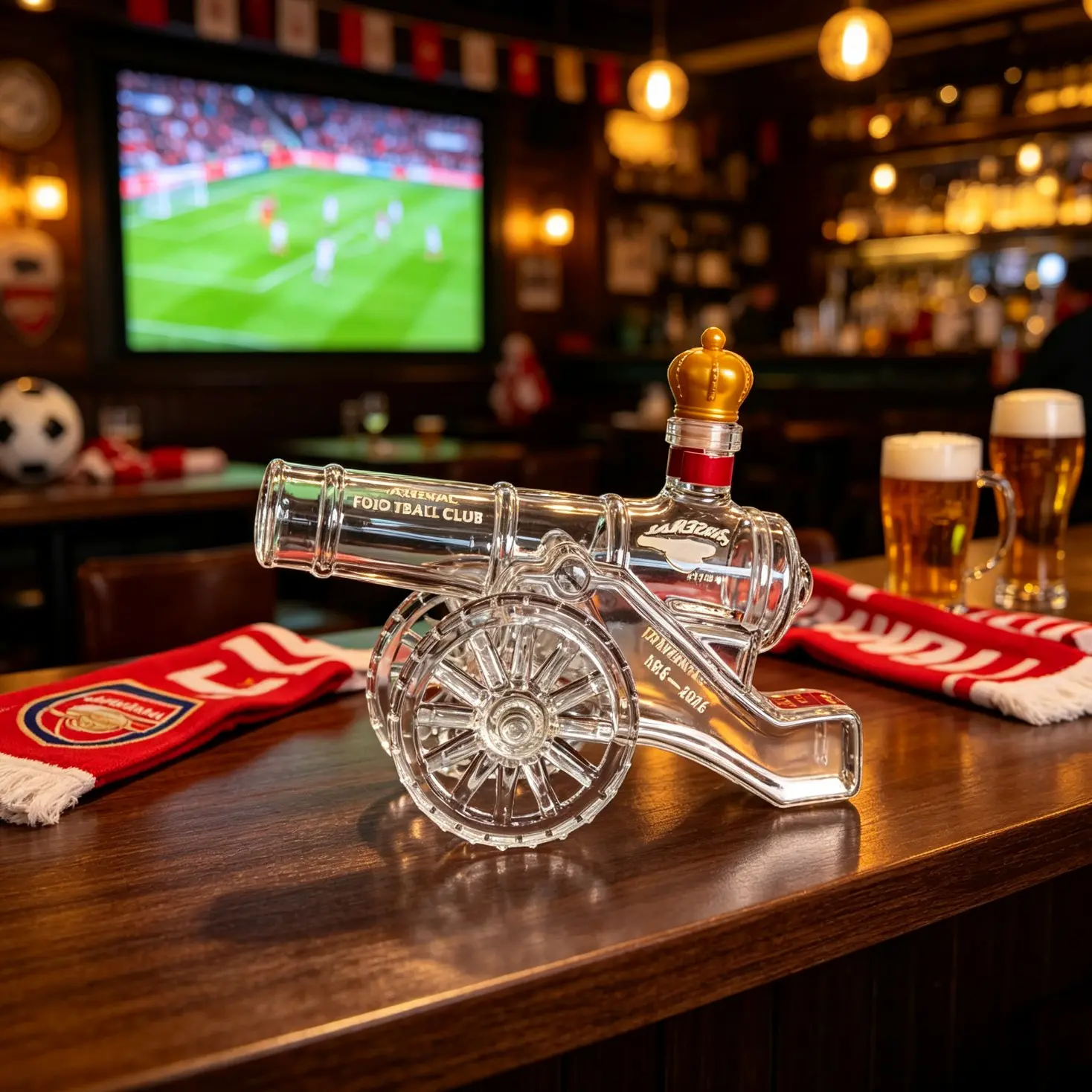 Unique Cannon Glass Whiskey Decanter, Handmade High Borosilicate Liquor Bottle, Cool Bar Display Decor, Ideal Gift for Men, Soccer Fans