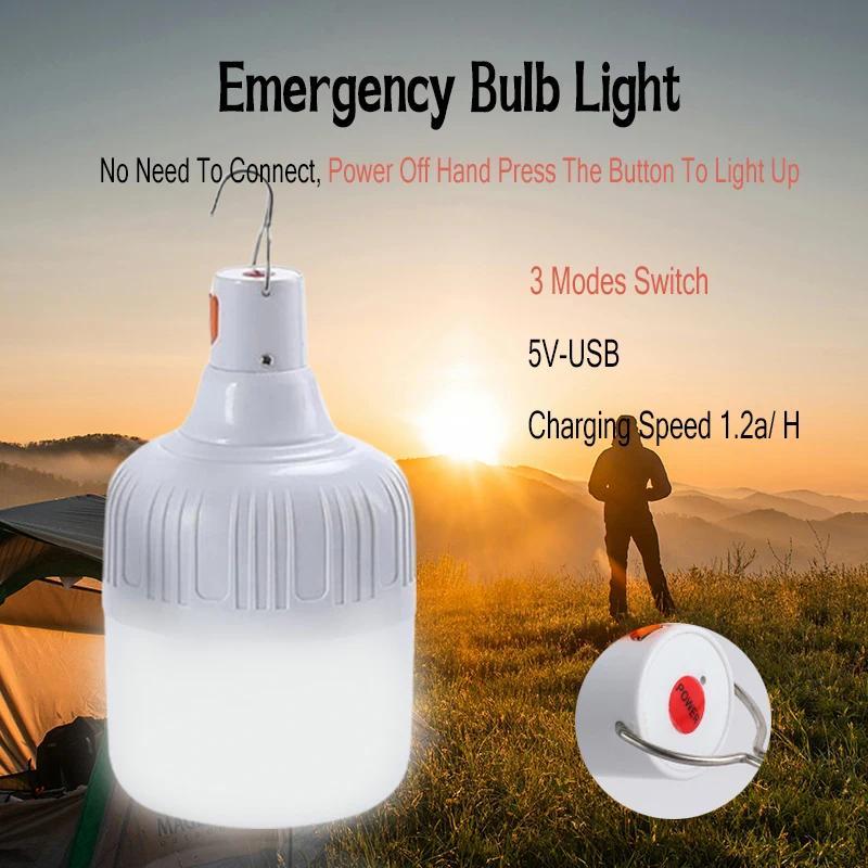 Camping Light USB Rechargeable LED Emergency Lamp Outdoor Portable Lanterns with Hook for BBQ Tents Battery Bulb