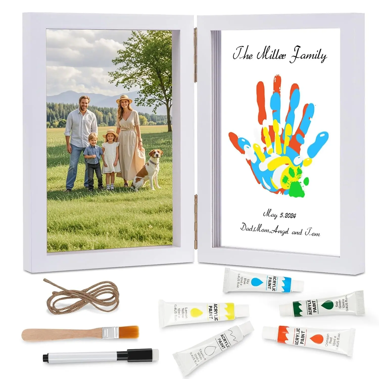 DIY Baby Handprint & Footprint Keepsake Kit with Wooden Frame - Non-Toxic Baby-Safe Paint Set, Family Handprint Craft Gift for New Parents, Grandparents, Father's Day, Mother's Day(Gift)