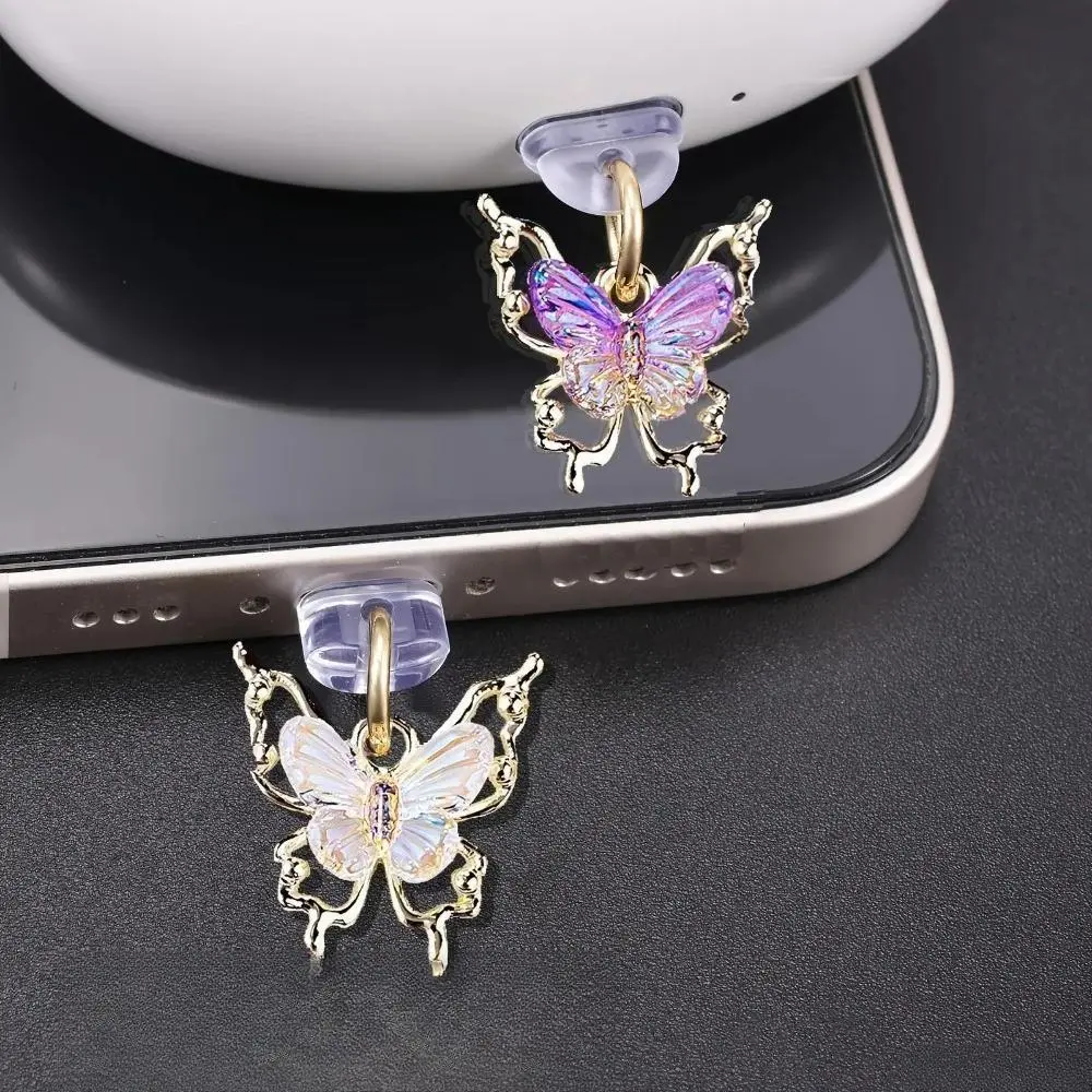 Cute Butterfly Charging Port Dust Plug Charm, Single Decorative Phone Ornament Compatible with iPhone Lightning & Type-C Charging Ports, Trendy Fashion Tech Accessory, Accessories, Aesthetic, Butterfly Wings, Anti-Dust Seal