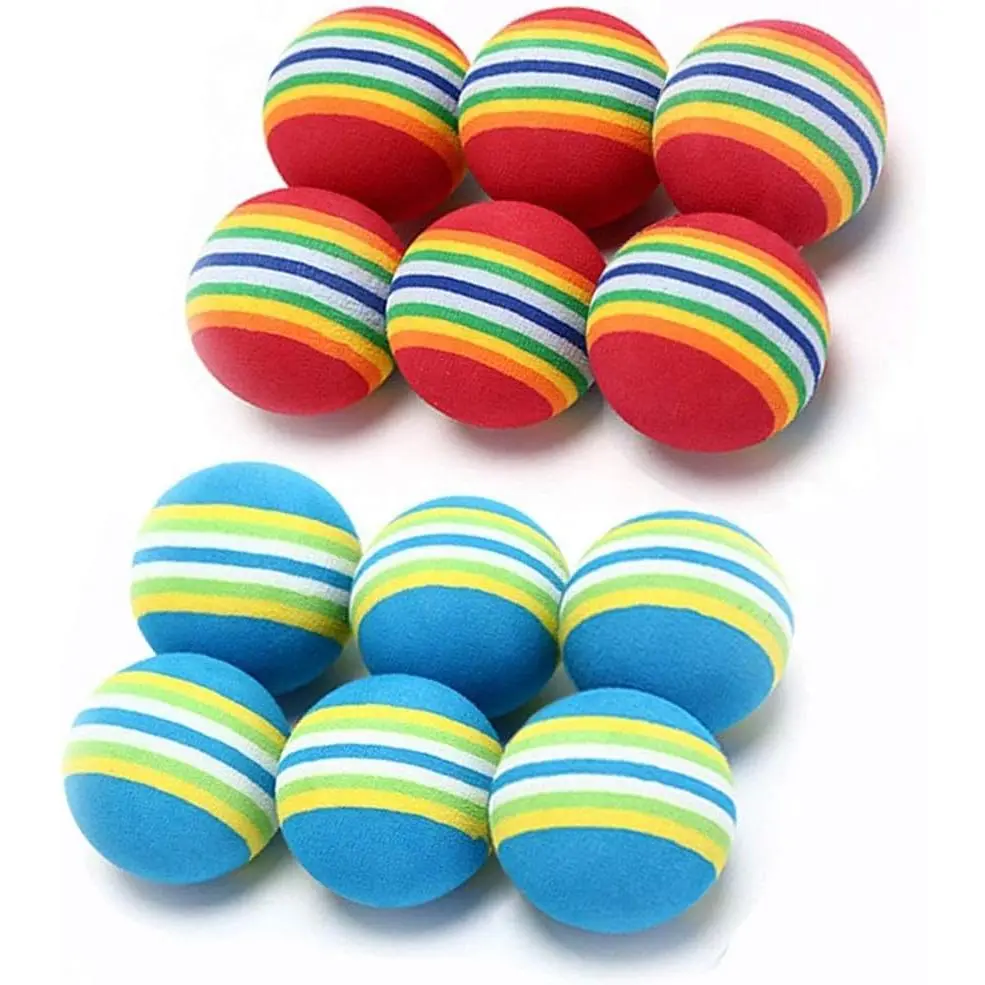 12 Pack 2 Color Rainbow Cat Toy Balls Soft EVA Foam Interactive Indoor Kittens Favorite Toys 1.38" Dia. Small Dogs Puppies Toy Balls Bulk Activity Chase Quiet Play Sponge Ball