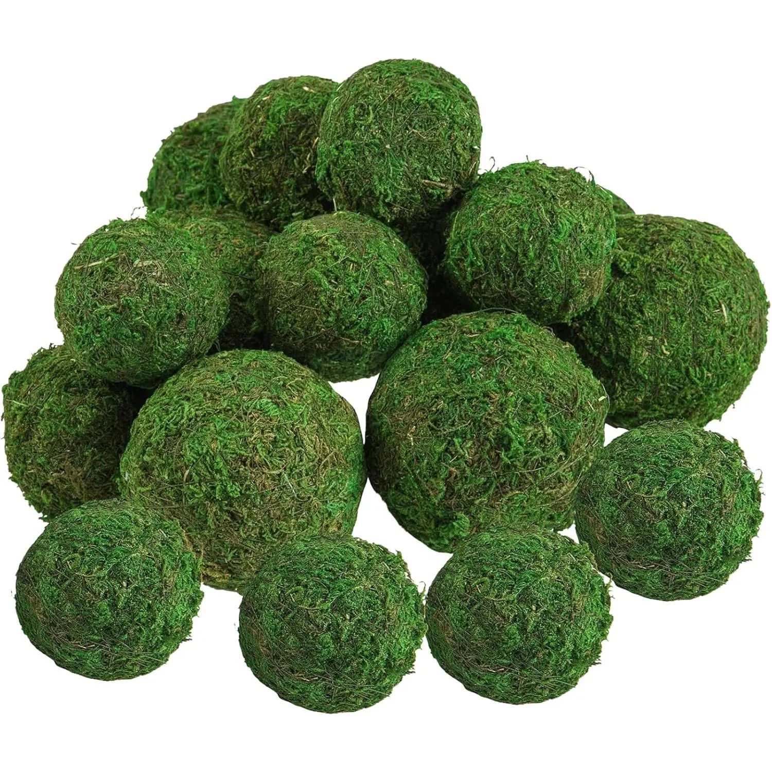18 Pack Decorative Faux Dried Moss Balls- 6 count 3.1" Artificial Green  Mossy Globes+ 12 count 2.2"  Sphere Moss  for  Dough Bowl Vase Chinoiserie Decors Party Wedding Display