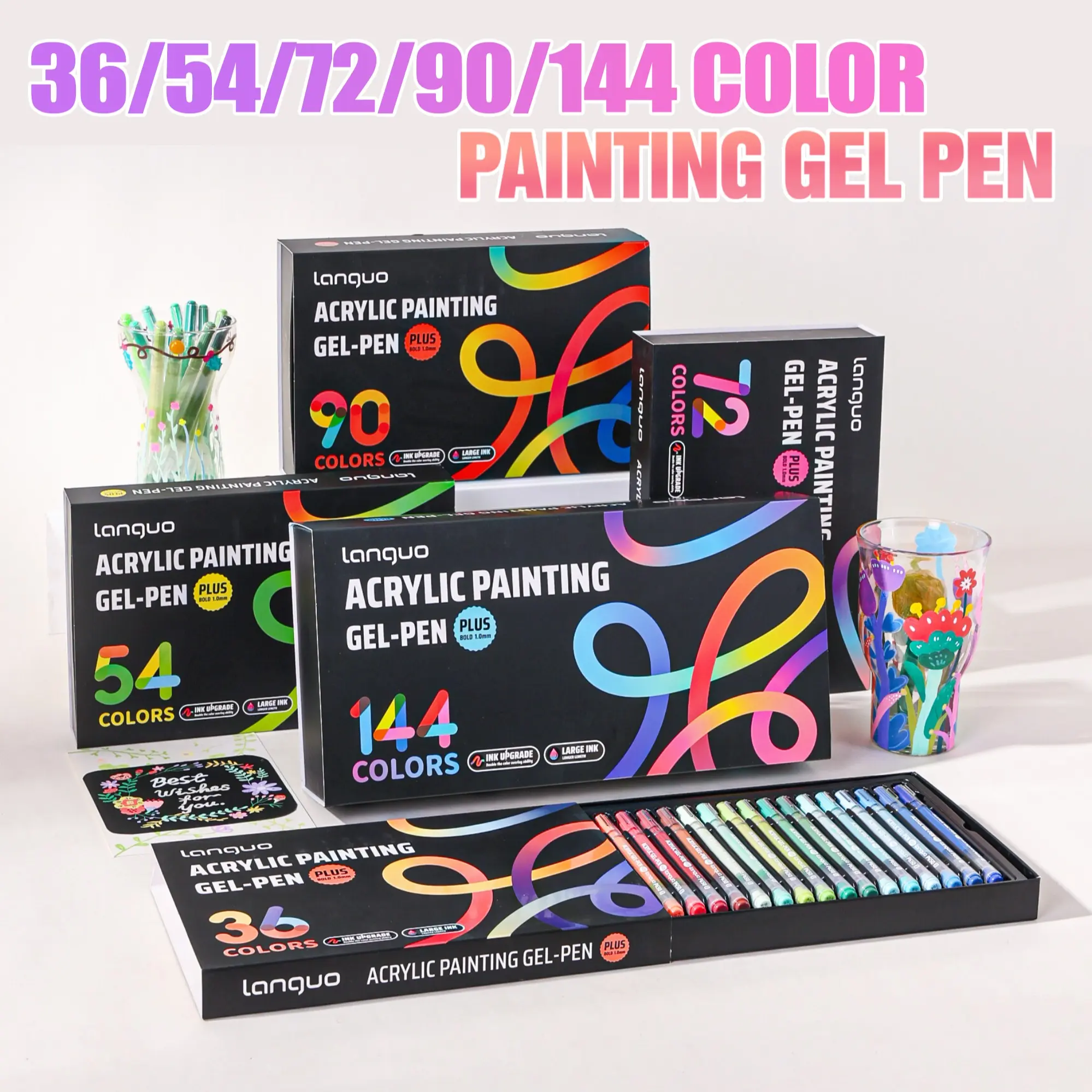 Stretchable Gel Pen Set, 36/54/72/90/144 Colors, Large Capacity Acrylic Marker Kit, Coloring Markers, Artist Supplies, Art Supplies for Drawing