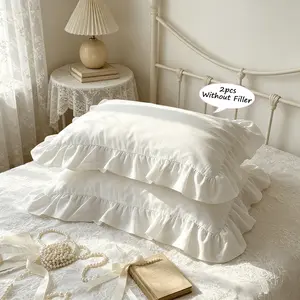 2 Piece French Vintage Ruffled Pillowcases, No pillow core Soft Comfortable Breathable Skin-Friendly, All-Season Use, Bedroom Sofa Home Decor, Soft Comfy Bedding (no Pillows)