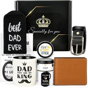 Fathers Day Gift,Father's Gifts from Daughter Son Birthday Gifts for Daddy Dads,Best Dad Ever Mens Black Gift Basket Ideas Set with Mug,Belt,Sock,Wallet,Presents for Dad,Father,Papa,Husband,Boyfriend