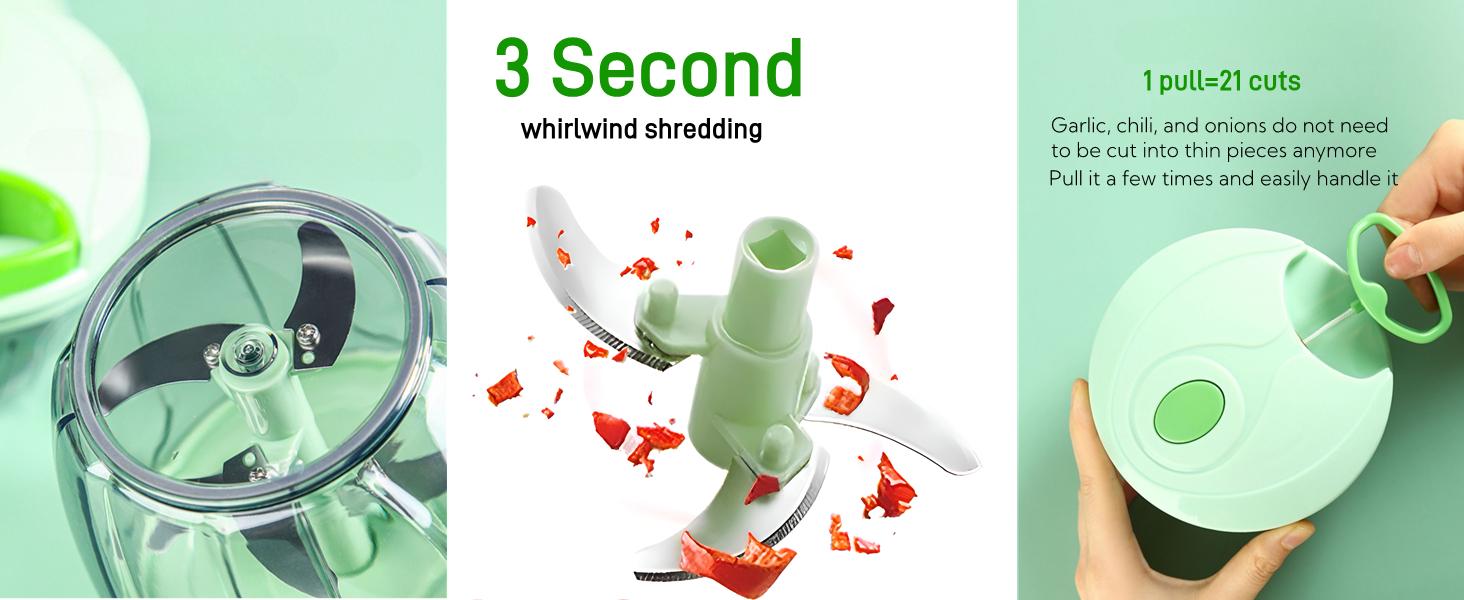 Vegetable Chopper Manual Food Chopper with Container, Hand Pull String Veggie Cutter for Salad Garlic Nut Onion