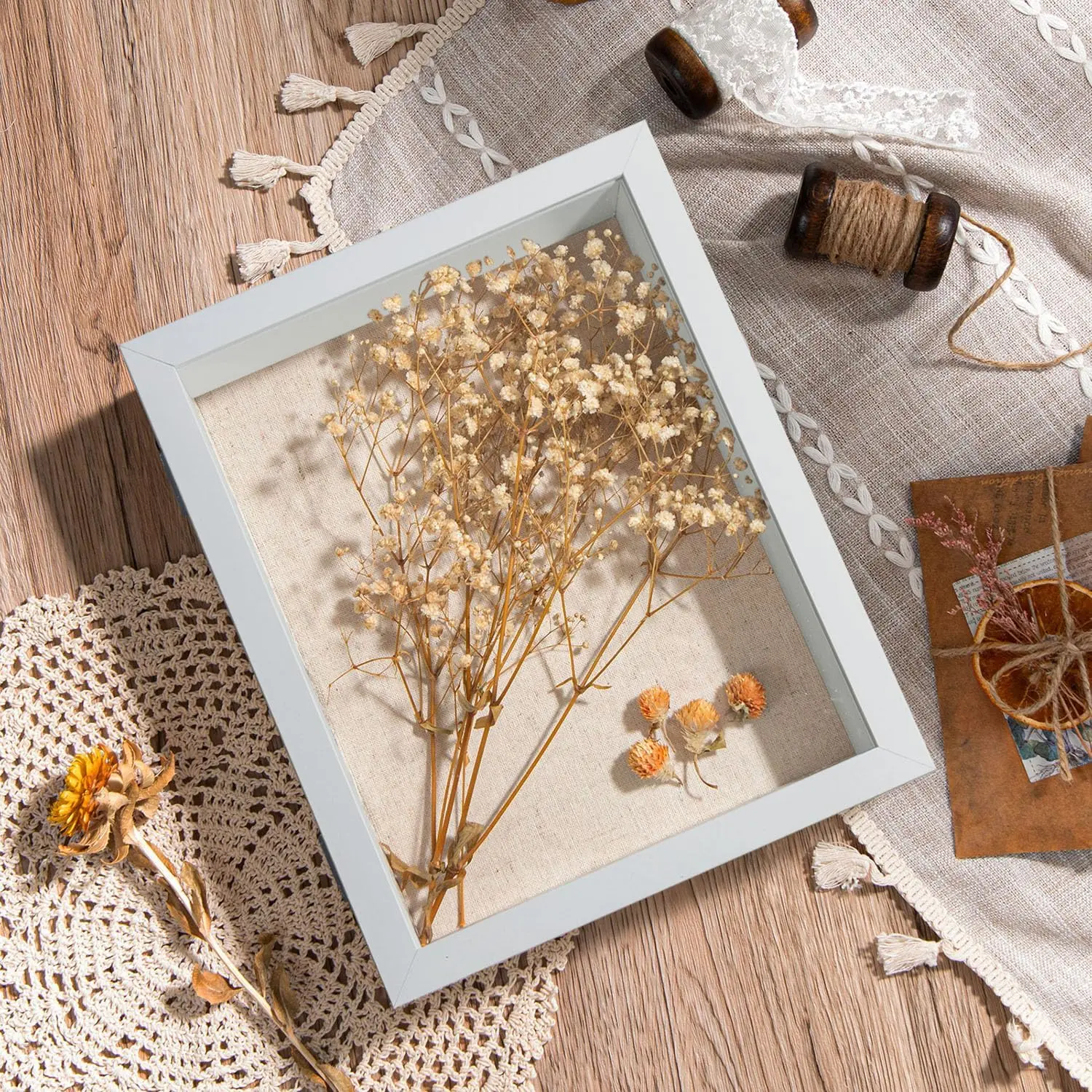 2-Pack 8x10 Shadow Box Frames with Hinged Lid, 3D Deep Display Case for Dried Flowers, Tickets & Keepsakes, Magnetic Closure, HD Glass, Available in White and Black