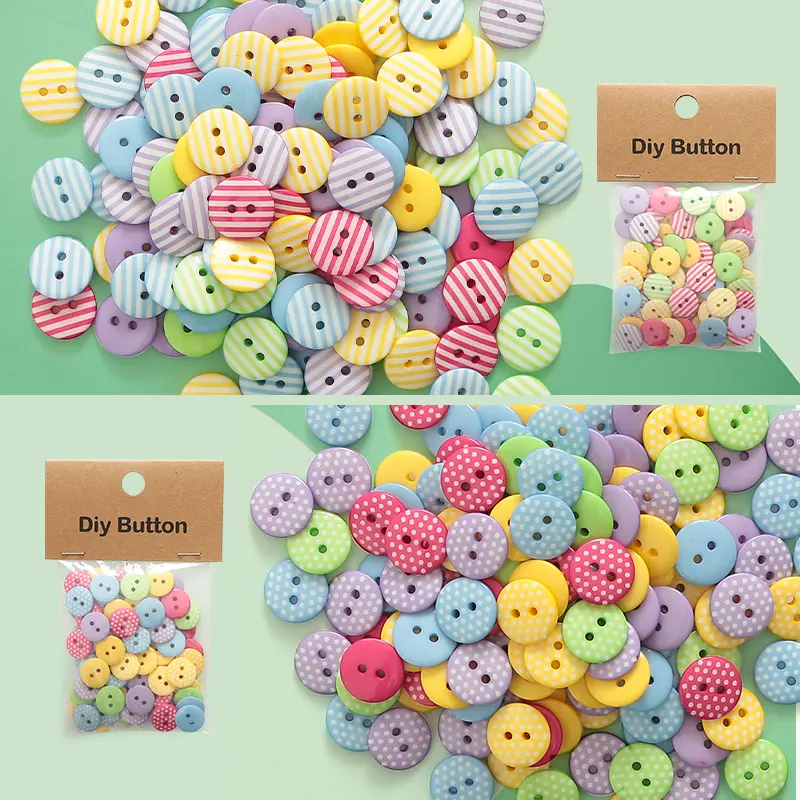 Mixed Color Resin Buttons with Polka Dot and Stripe Pattern, Creative Button Painting for Children, Sewing Buttons for Clothing and Fashion Design
