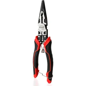 Needle Nose Pliers, Long Needle Nose Pliers with Wire Stripper and Crimper, 8.3 Inch Long Nose Pliers, with Safety Lock, 5-in-1 Needle Nose for Bending, Crimping, Stripping