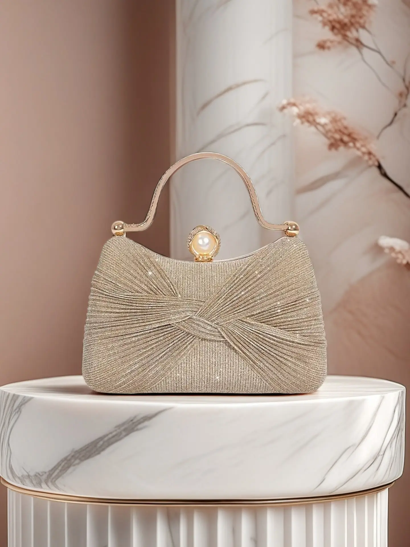 New European and American Fashion Rhinestone Bow Bag, Chic Pleated Shoulder Chain Crossbody Evening Bag, Stylish Women's Handbag