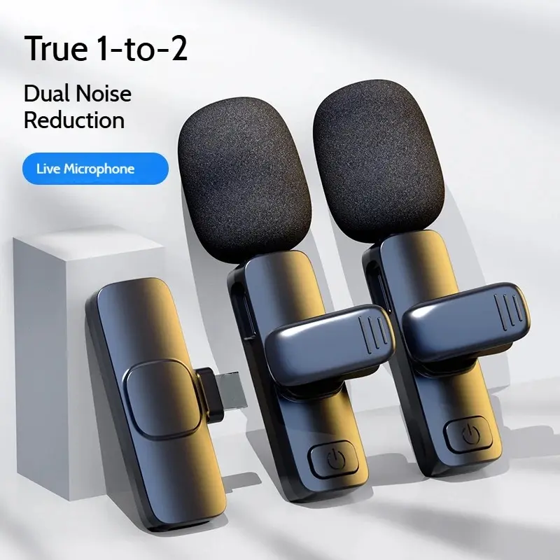 2-Piece Wireless Lavalier Microphones - Mini Clip-On Mics with Crystal Clear Sound for iPhone, Android, iPad, Recording, Live Streaming