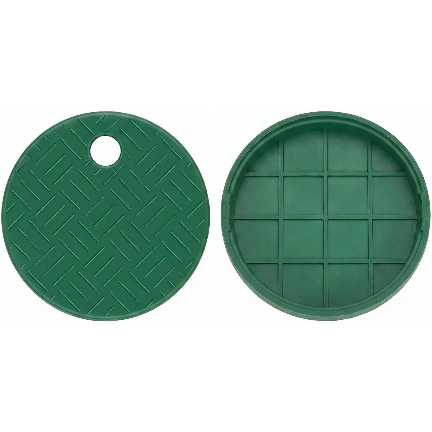 2 count Irrigation Valve Cover, 5.5" ID 6" OD Sprinkler Box Lid | Green plastic resists sun cracking & fading, secure buckle, keeps out dirt & weeds, blends with lawns, for yards, parks