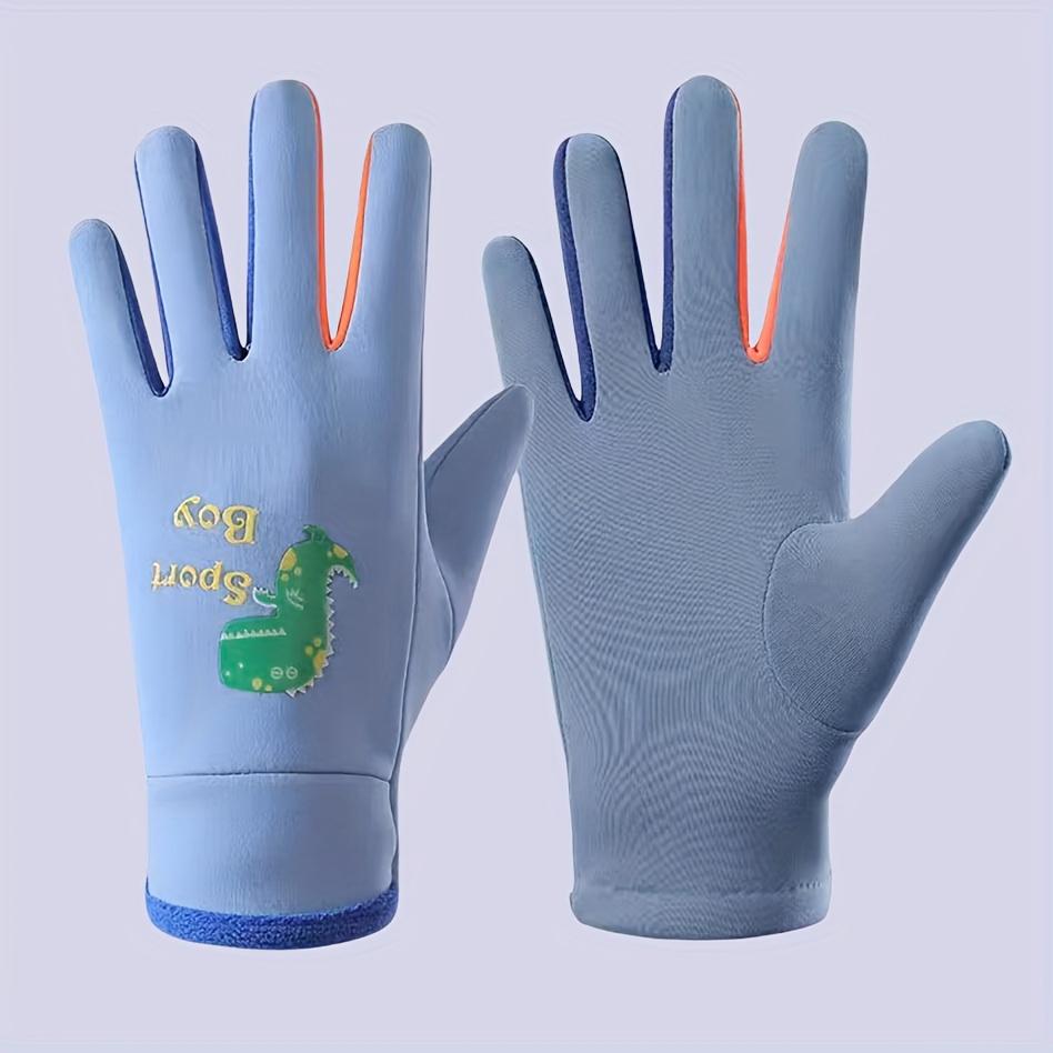 1-Pair Youngsters Thermal Winter Gloves - Heavy-Duty Cold Weather Gloves with Non-Slip Grip, Cute Dinosaur & Heart/footprint designs, Individual Finger Protection for Boys & Girls - Ideal for Skiing, Snowball, Snowmen - Warm Winter Gloves for Outdoor Play