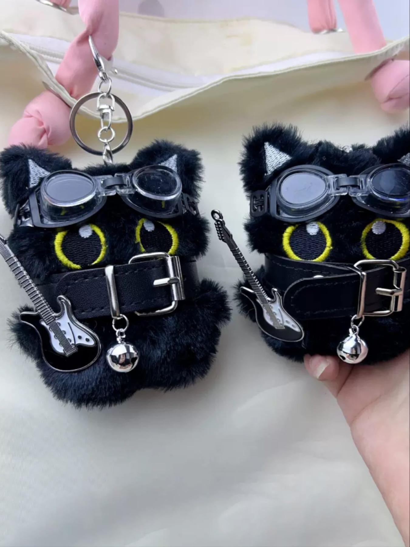 Cute Cat Design Keychain, Punk Style Plush Pendant Keychain for Women & Men, Fashion Accessories for Daily Use, Trendy All-match & Exquisite Keychain for Birthday Gift, Fuzzy Keychain, Stylish Keychain