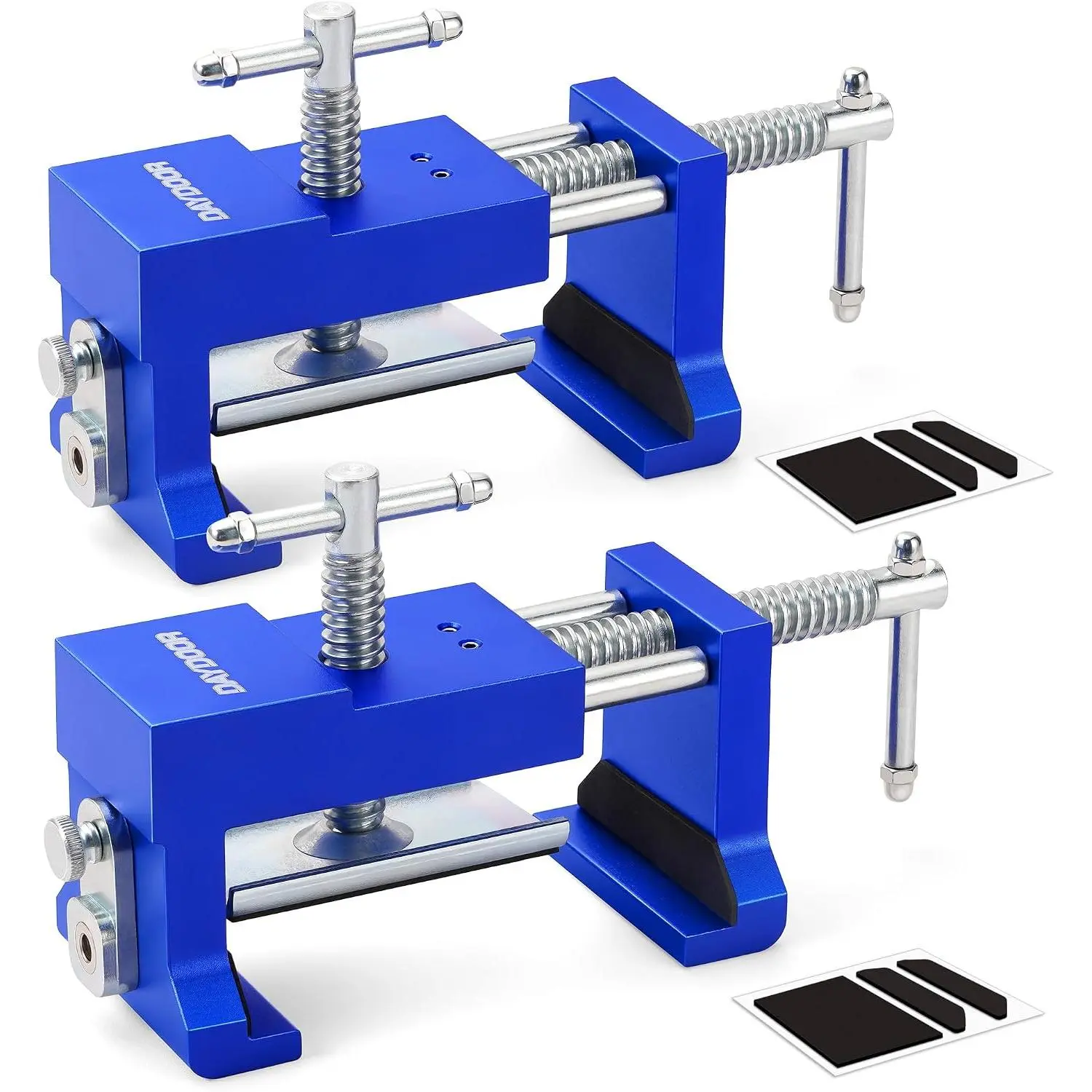 Professional Cabinet Installation Clamps 2 Pack, Heavy Duty  Frame Alignment Tool with Integrated Drill Guide & EVA Protection, Woodworking Claw Clamps, Blue
