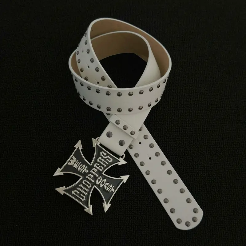 Large Statement Fashion Cross Belt with Metal Buckle, Dual-Row Rivet PU Leather Strap, Gothic Street Style, All-Season Wear
