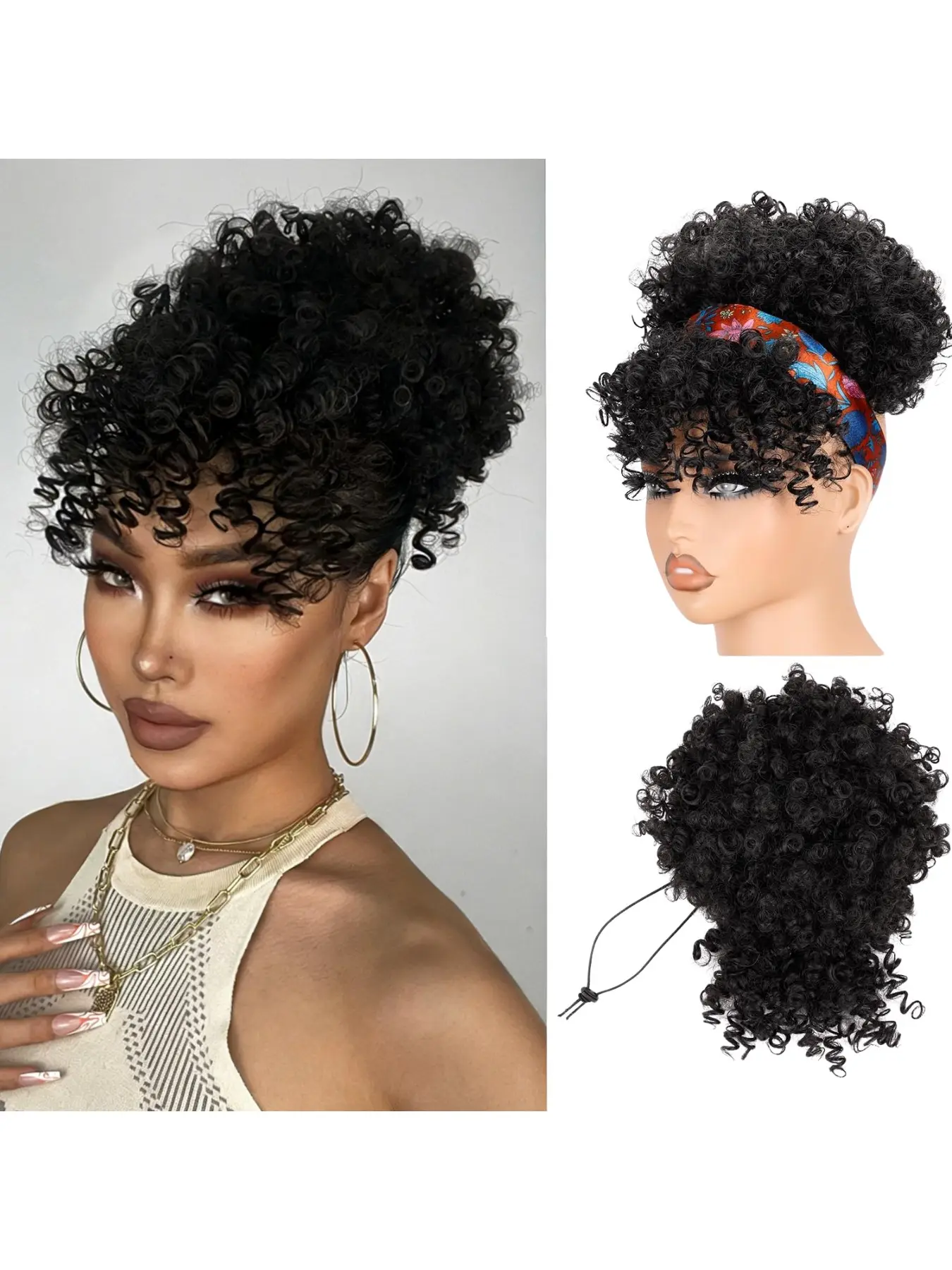 Explosive Bob Wig Hair Extension Block, Curly Synthetic Fiber, Daily Wear Accessory, All-Season Use, Ideal for Women, Textured Curly Hairpiece, Kinky Bob Wig