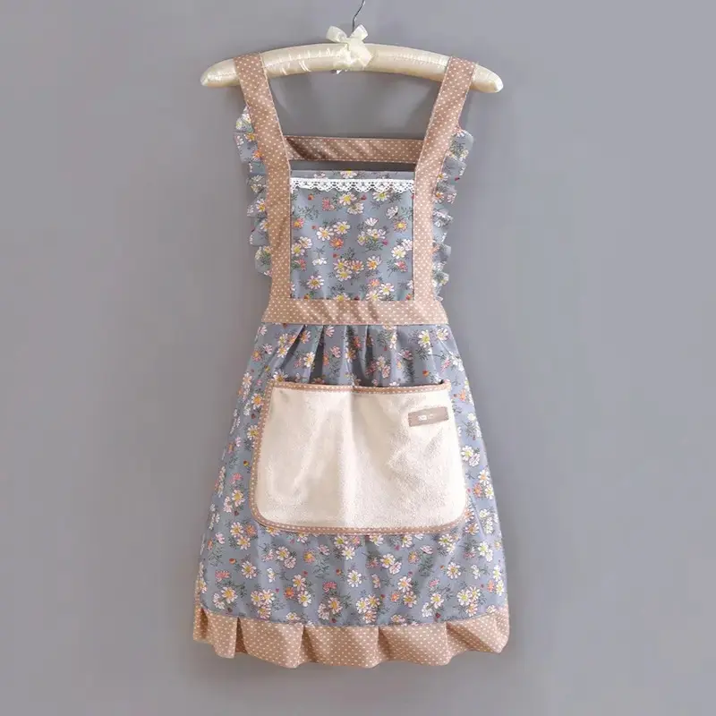 Women's aprons with pockets, floral Flower kitchen cooking aprons, waterproof cotton aprons with adjustable straps and front pockets aprons can be used for household items, covering outdoor gifts