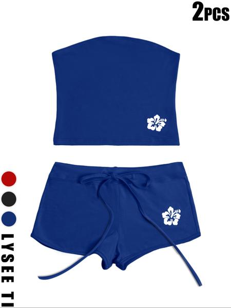 26 Valentine's Day 2PCS Women's Fashion Slimming Solid Color Flower Print Two Piece Set