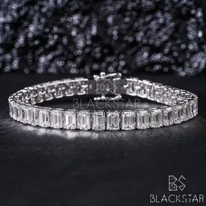 28.00CT Emerald Cut Lab Grown Diamond Men's Tennis Bracelet 14K Gold