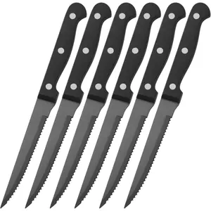 Set of 6 Black Serrated Steak Knives, 4.5 Inch Sharp Stainless Steel Colored Blade Flatware Knives for Dinner Table