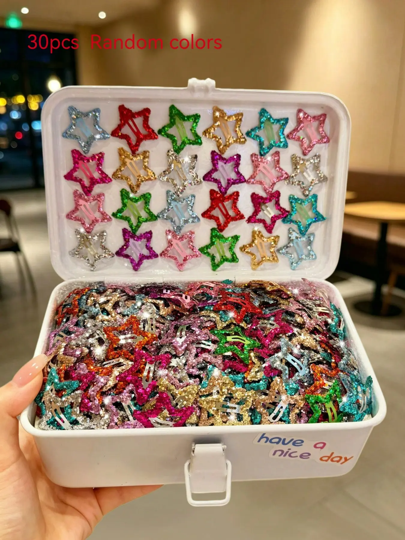 30 Pcs Random Color Glossy Star Hair Clips, Cartoon Candy Color Pentagon Bb Hair Clips, Cute Hair Clips, Girl Accessories, Suitable for Daily Wear