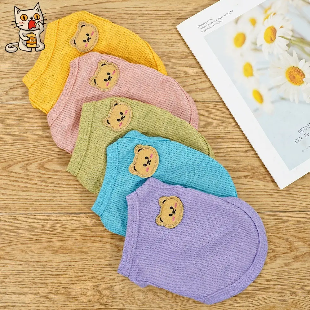 Pet Clothes Pet Shirt Cat Dog Singlet Baju Raya Kucing Pet Dog Cat Clothes T-shirt Breathable Top Puppy Kitten Outfit Bear Logo Waffle Style Diwali