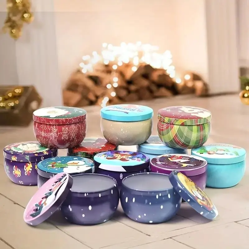 12pcs Christmas Candle Jars with Lids, Blue Color, Ideal for DIY Candle Making, Perfect for Holiday Decorations, Great for Gift Packaging