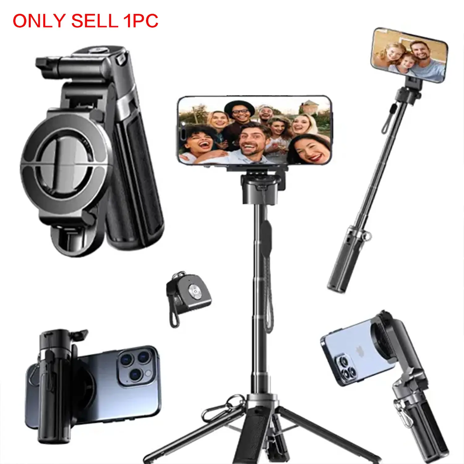 Magnetic Clip Selfie Stick Tripod with Bluetooth-compatible Remote, 360° Rotation, Portable, Anti-Shake, Wireless Control, Ideal for Vlogging