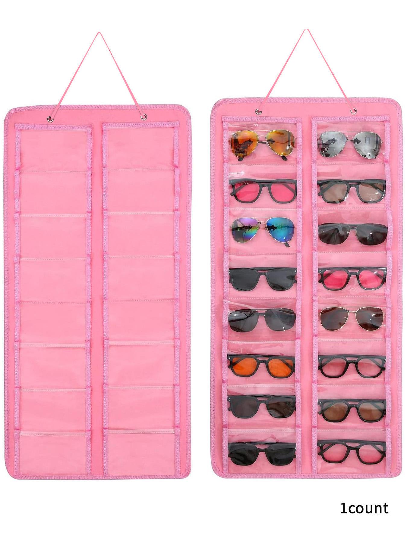 Sunglasses Organizer Storage, Hanging Storage Bag Dust Proof Wall Pocket Glasses Organizer - 16 Felt Slots Sunglass Organizers Holder with Metal Hook and Sturdy Rope, Eyewear Display