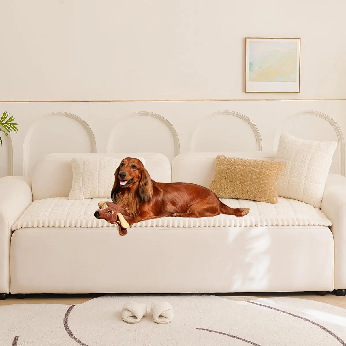 Fuzzy Sofa Cover Washable Non-Slip Couch Cover for Dogs, Pet Friendly Sofa Slipcover Cushion Protector Mat White