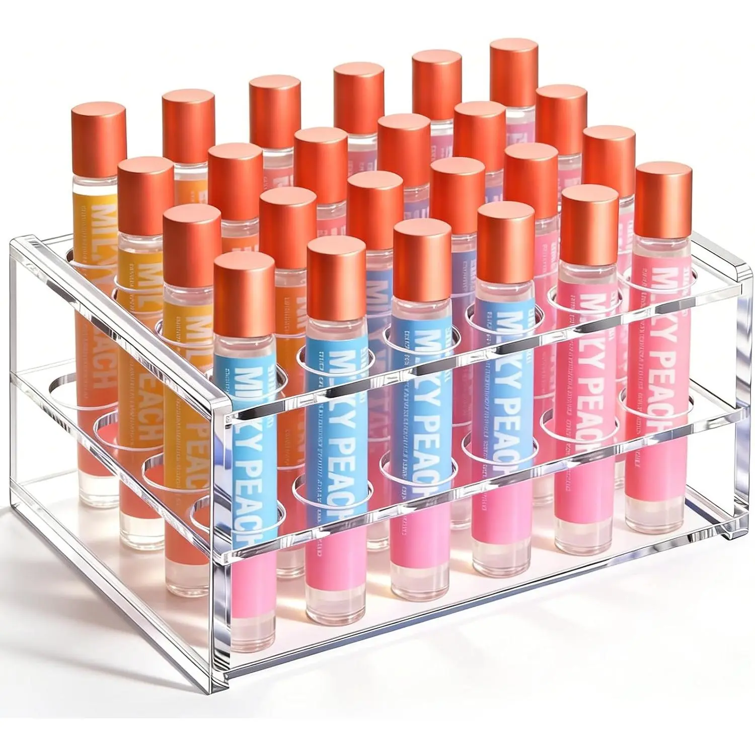 Rollerball Perfume Organizer, 24 Holes mini fragrances Holder, Travel Perfume Vial and Tall Scented Oil Storage Display Rack