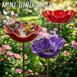 Three-Piece Handmade Metal Garden Floral Stakes, Outdoor Bird Feeder, Bee Watering Station, Butterfly Bowl, Bird Bath, Garden Decor