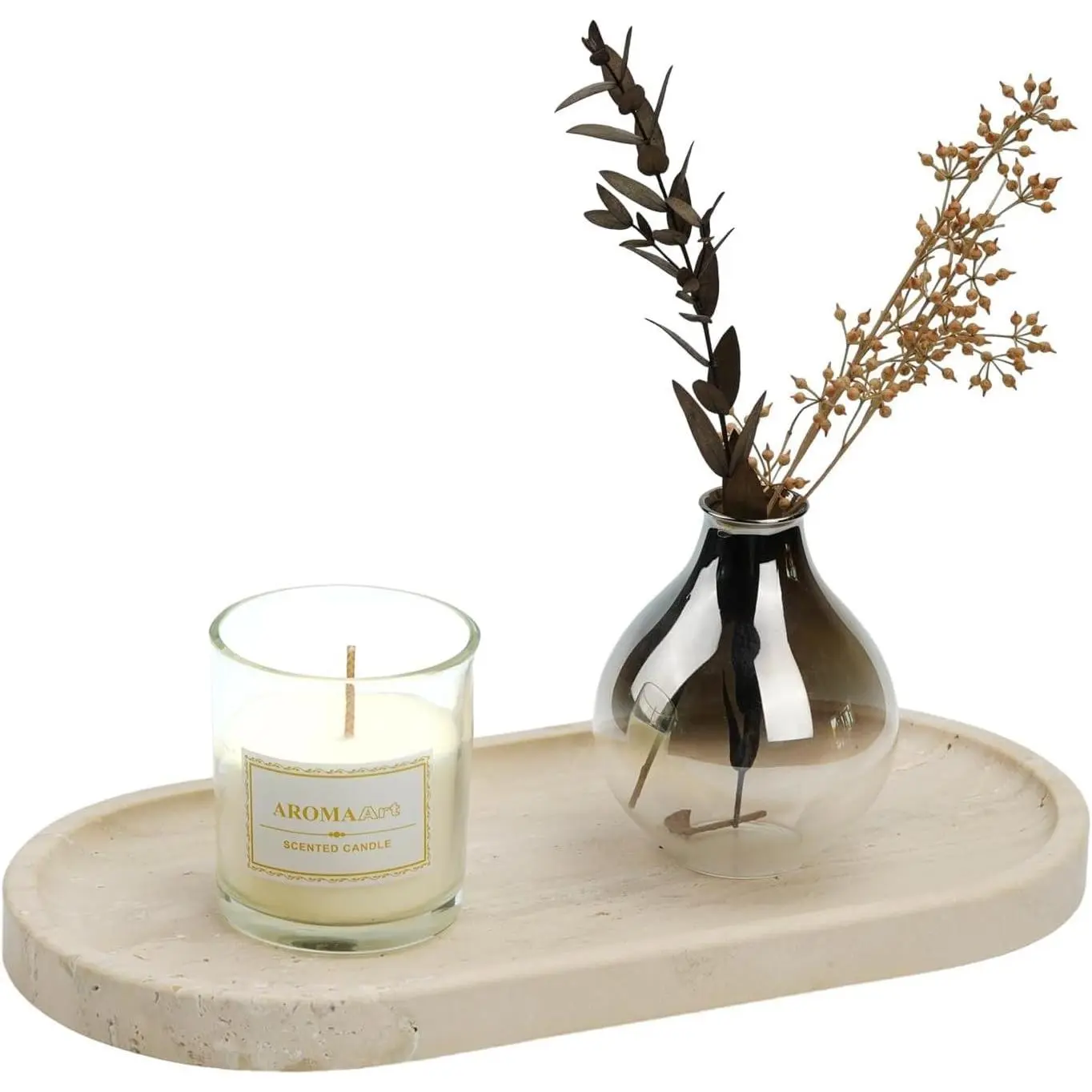 12"x6" Italian Travertine Vanity Tray, Decorative Countertop Decor Catchall for Perfume, Candles, Jewelry, Ideal Bathroom Home Supplies Gift