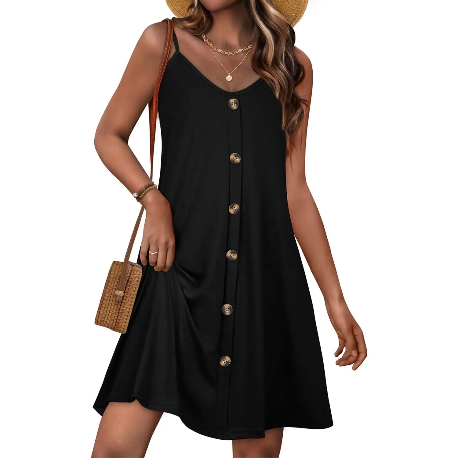 Summer Dresses for Women Spaghetti Strap Button Down Casual Sundress Beach Cover Up Dress with Pockets 2026