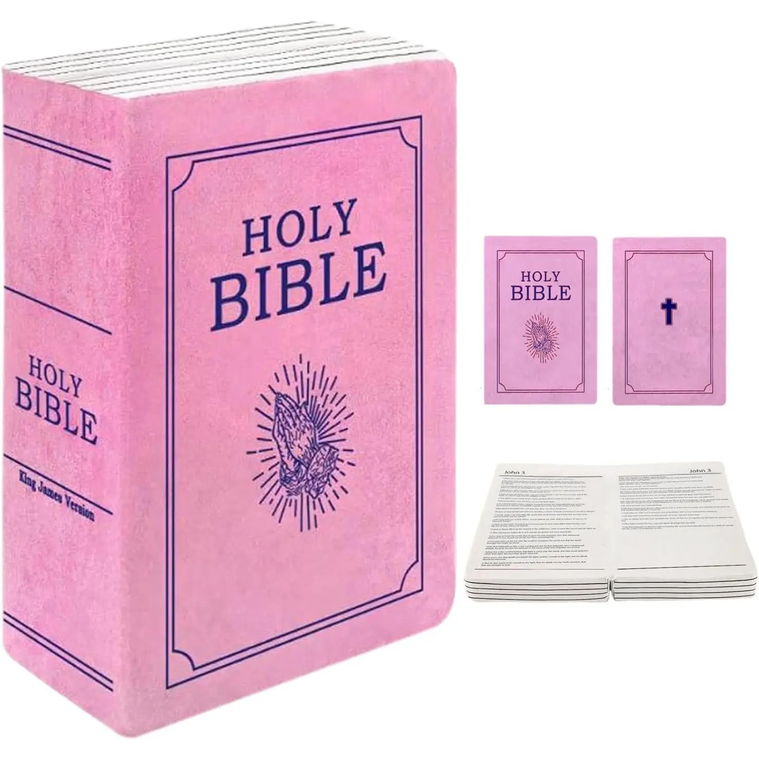 The Holy Bible Pillow Plush- Book Shape, Openable, Cozy Faith Bible Pillow Christian Bible Verse Pillow (Pink)