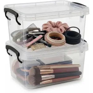 2 Qt Storage Bins with Lids, 2 Pack Small Storage Latch Bins for Organizing, Plastic Storage Container Stackable Box for Home & Office, BPA-Free, Clear White