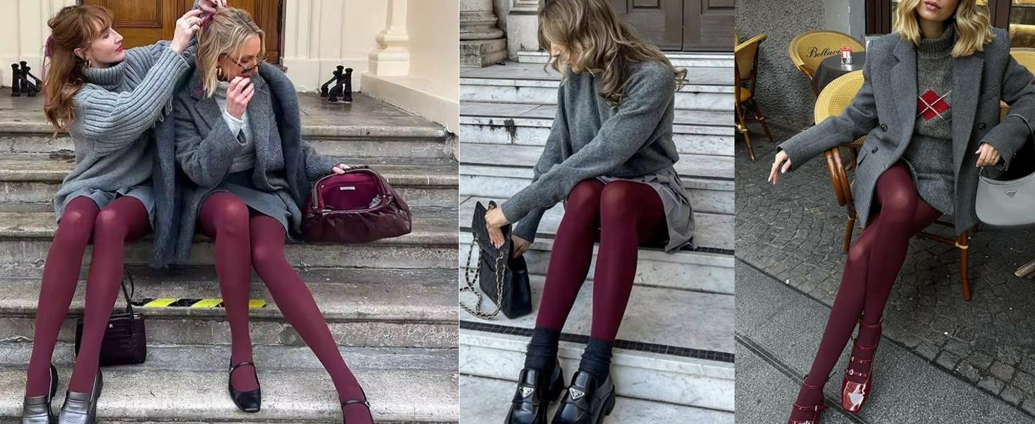 Women's 80D Opaque Tights Pantyhose, High Waist Soft Stockings, Solid Black Cute Tights (19 Colors)