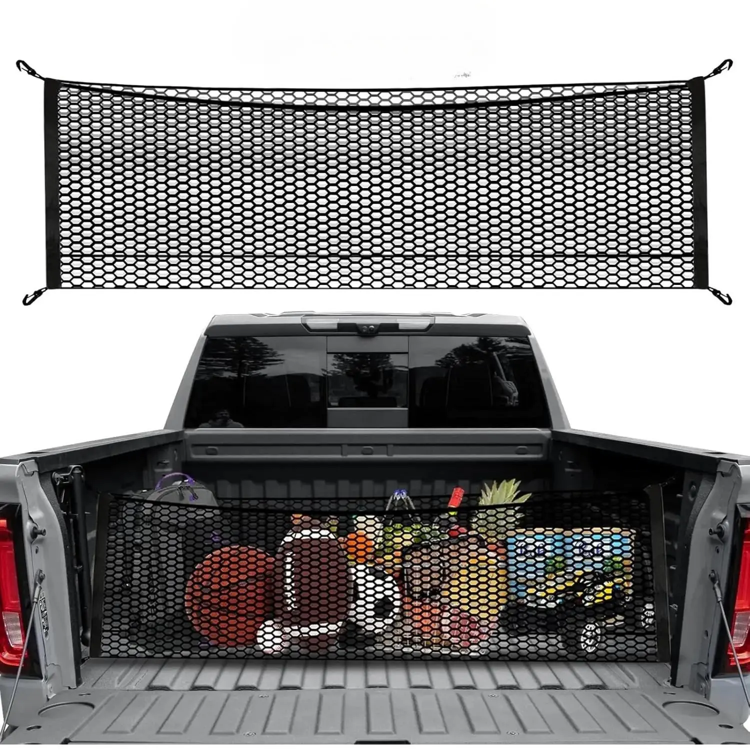 Premium Truck Bed Cargo Net for Pickup Trucks - Load Trunk Organizer, Storage Mesh Net Compatible with Chevrolet Silverado, F150, GMC