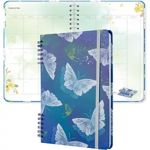 Colorful Weekly Planner without Dates, Floral Theme for Women, A5 Small Size with Colorful Aesthetic Pages, Work Organization Notebook, Butterfly, Blue