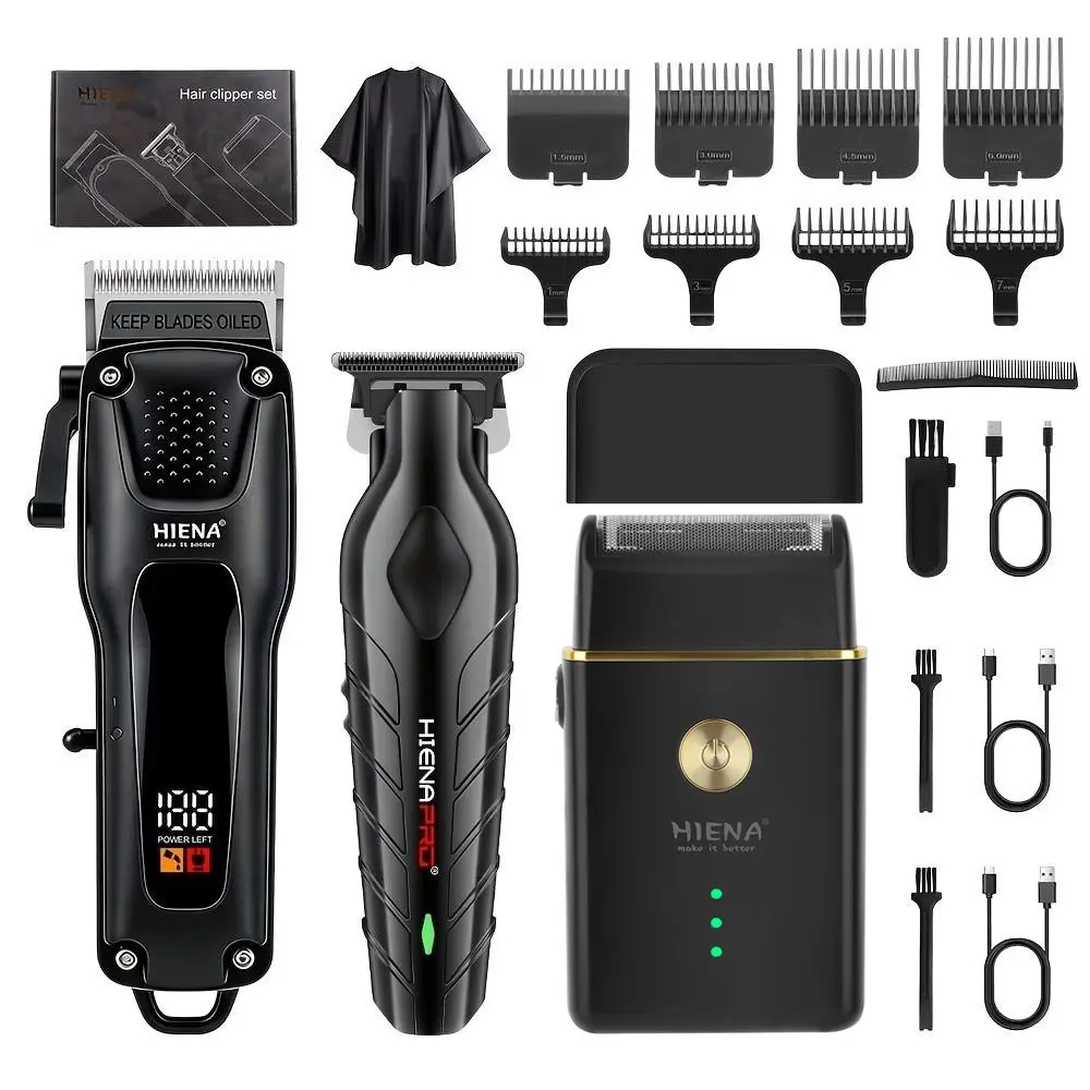 HIENA 3-in-1 Cordless Grooming Kit, USB Fast Charging, Rechargeable Hair Trimmer, Adjustable Blade with Multi-Size Combs, All-in-One for Hair Beard and Body Trimming, Perfect for Home and Travel, An Ideal Gift Choice for Men, Cordless Hair Clippers