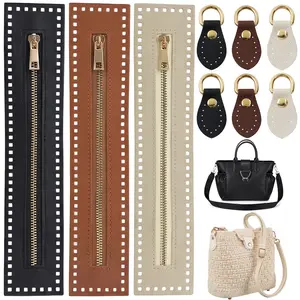 3+6 Pcs PU Leather Zipper for Bags with Purse Strap Mount Hook 10.6inch Crochet Zippers with Holes Bag Side D-Ring Clips Bag Accessories and Supplies for DIY Bag