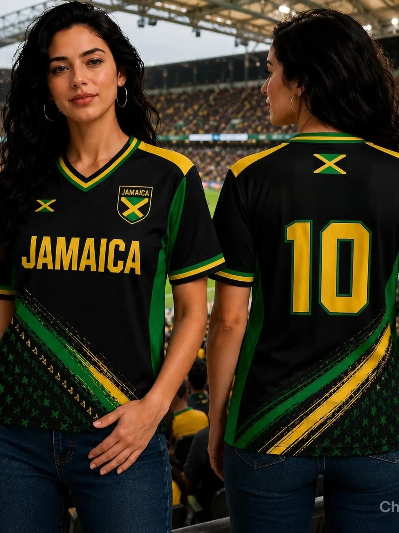 Jamaica 10 Jersey V Neck Football Fan Tee, Soccer Shirts, Base Colorblock Star Pattern, Quick-Dry Short Sleeve, Loose Fit, All Seasons