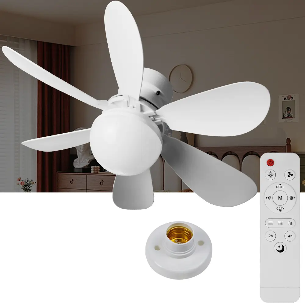 E27 LED Quiet Fan Light AC86-265V 3Modes Timing Adjustable Speed Brightness Function Three Colors Dimming Living Room Bedroom Study Dormitory Desktop Bunk Bed Ceiling Lamp Eye Protection Summer Cold Dimmable Fan Light