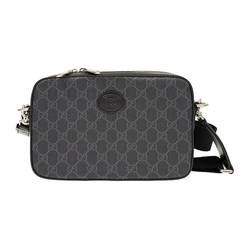 Gucci Classic Monogram Canvas and Leather Crossbody Bag for Men, Black